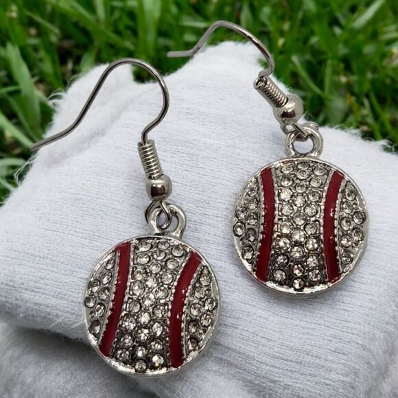 BASEBALL Sparkly Sports Rhinestone Dangle Earrings Mom Sister Team Fan Jewelry - Picture 5 of 8